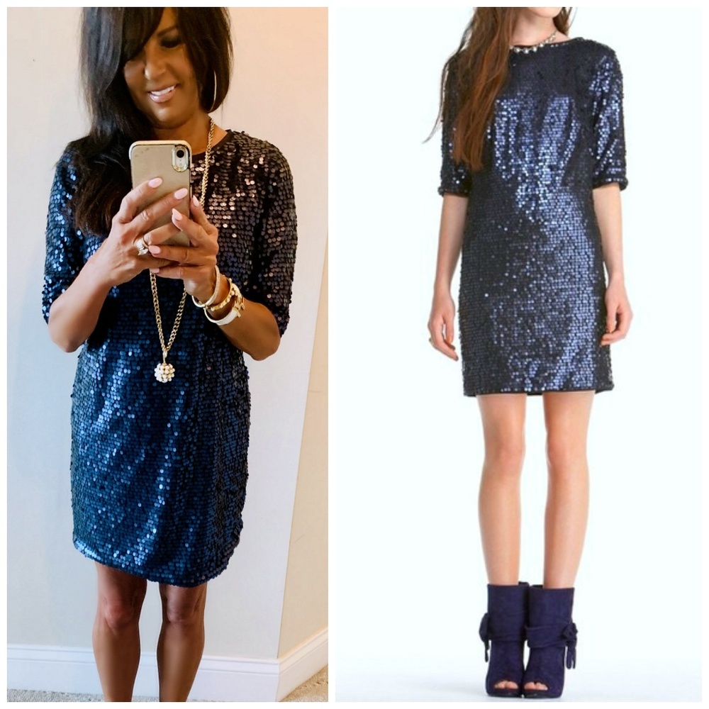 RACHEL ROY Liza Navy Sequin Short Sleeve Shift